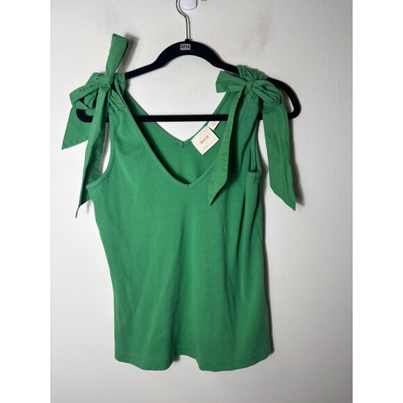 Maeve Bright Green Ribbed Sleeveless Tank with Shoulder Ties Sz L - Picture 1 of 2